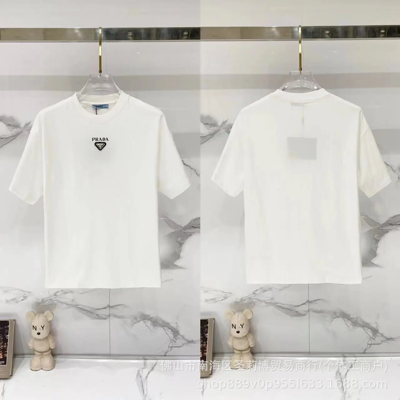 Prada Triangular Logo Minimalist Style White Short-sleeve T-shirt