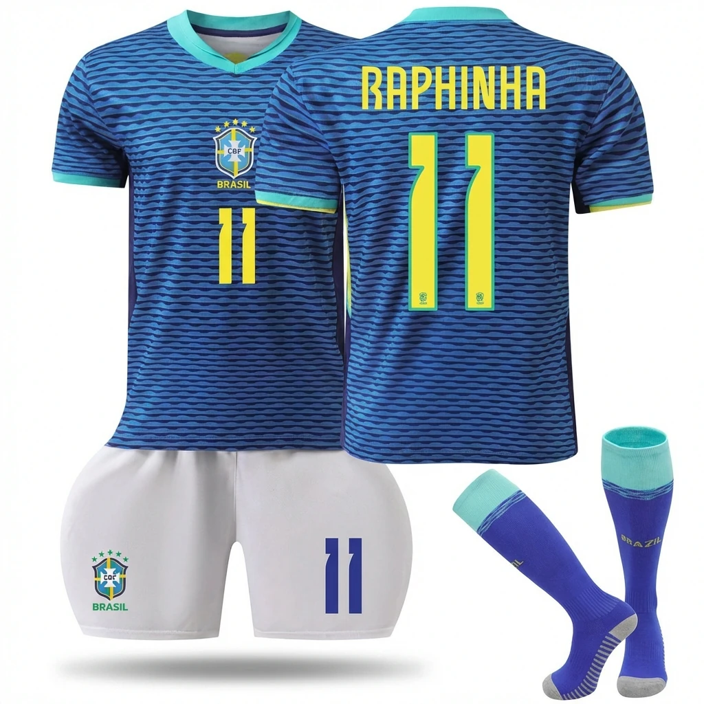 The No. 11 blue - striped jersey of the Brazilian team.