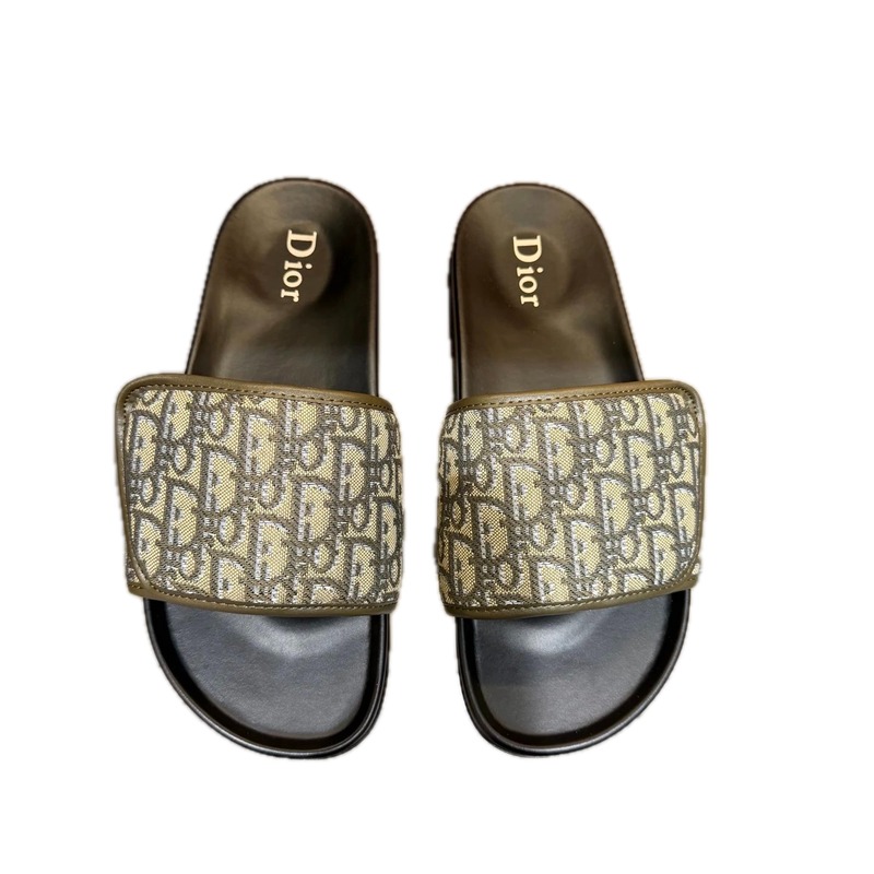 Dior Vintage-Style Military Green Monogram Slides
