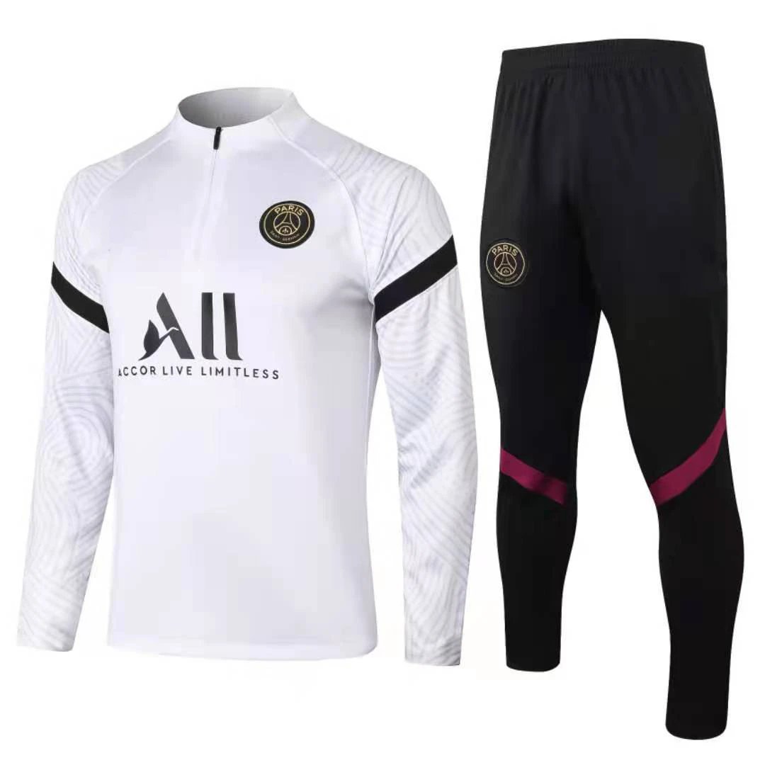 Paris Saint-Germain 2020-21 Sleeve-Print Detail White Training Tracksuit Set Casual Layering