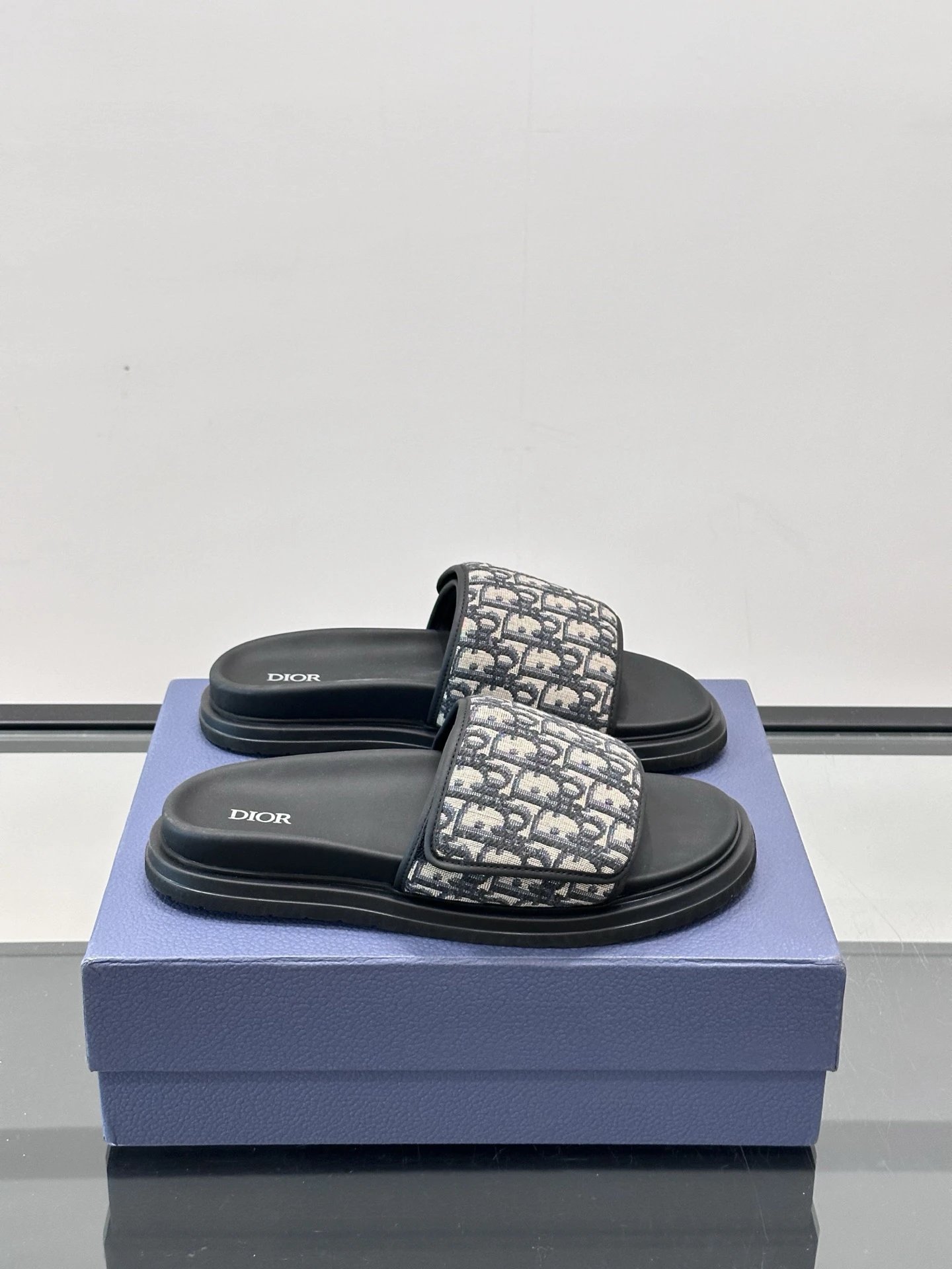 Dior Retro Monogram Black and Grey Slide Sandals