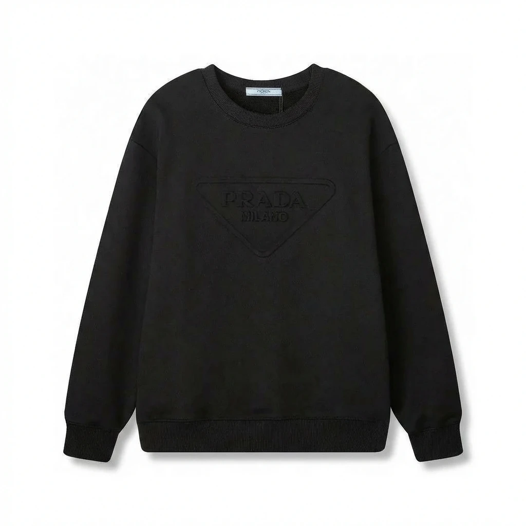 Prada triangular logo simple black sweatshirt