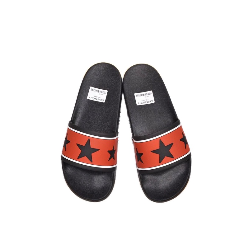 Givenchy Trendy Star Print Orange and Black Slide Sandals