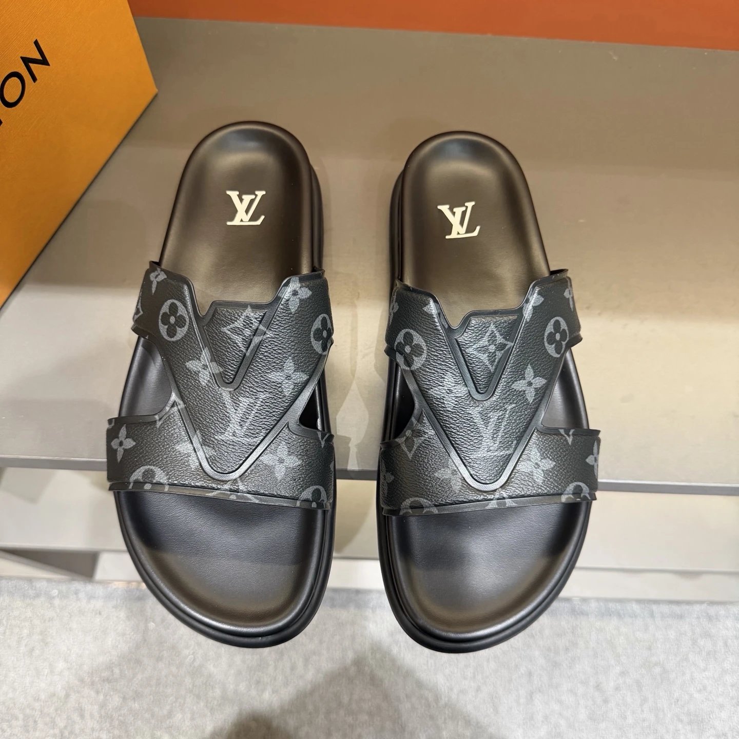 Louis Vuitton Monogram Trendy Style Black Slides