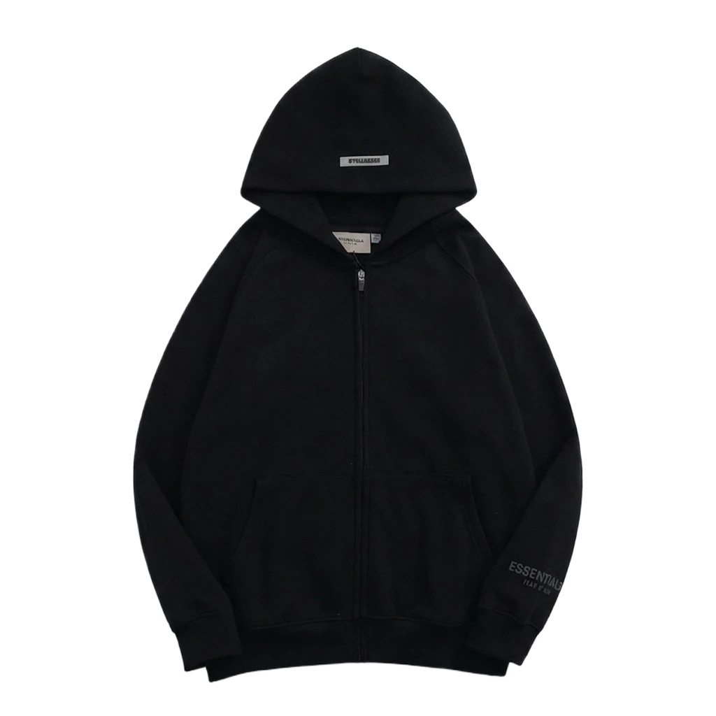 ESSENTIALS minimalist style black hoodie