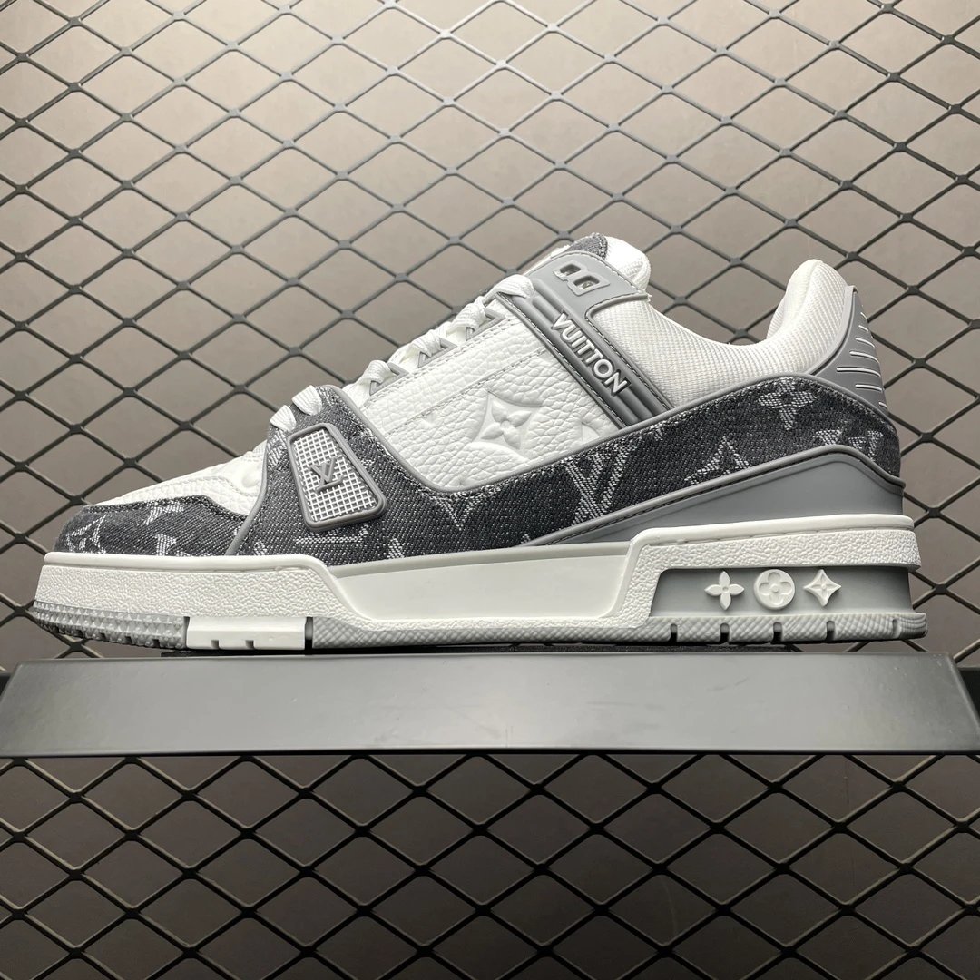 Louis Vuitton Monogram Trainers with Signature Paneling in Gray