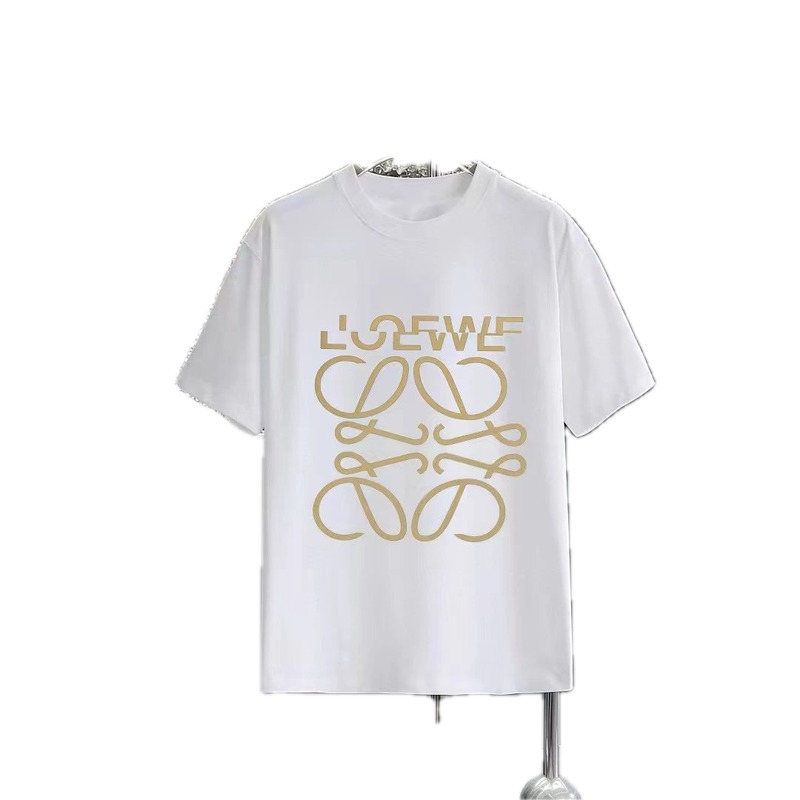 LOEWE Gold Hot-stamped Logo Light Luxury Style White T-Shirt