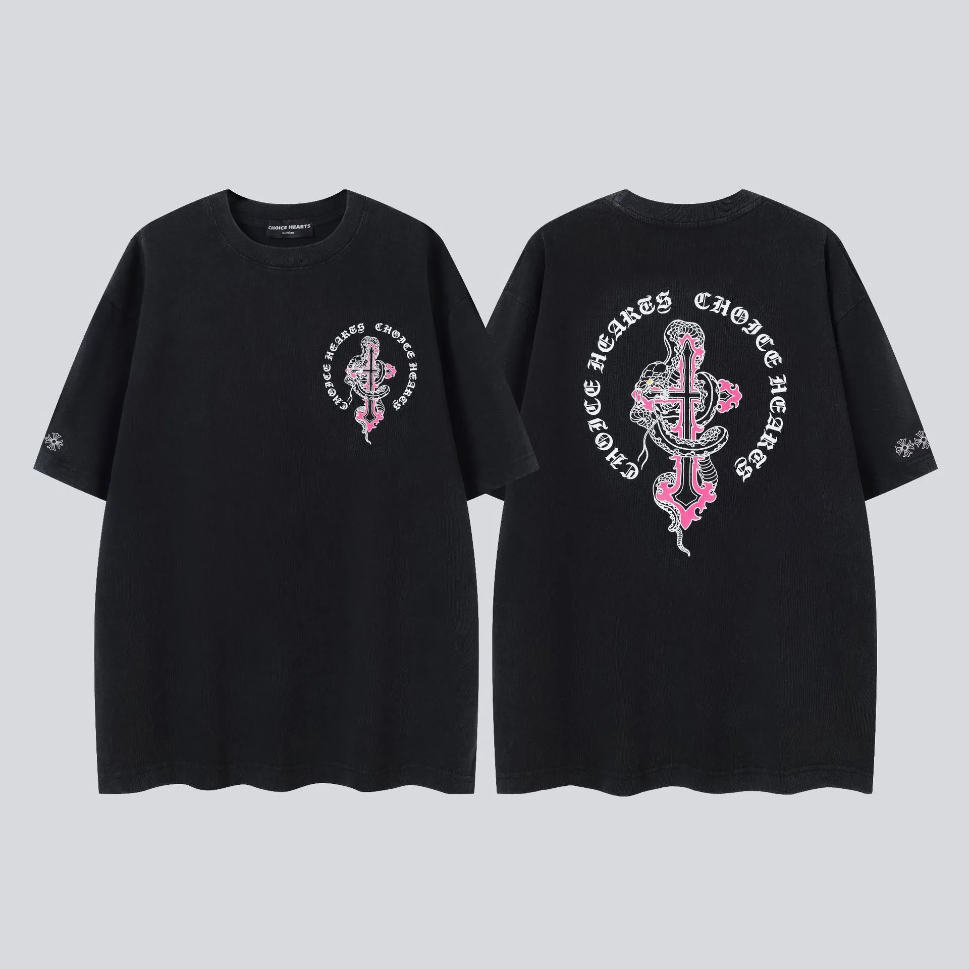 Chrome Hearts Gothic Style Snake & Cross Black Short-Sleeve T-Shirt