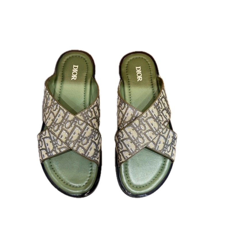 Dior Oblique Vintage-style Military Green Slides