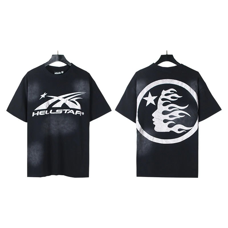 Hellstar Flame Print Street Style Black T-Shirt