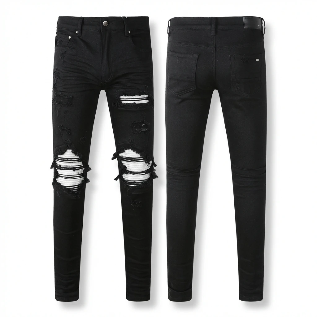 AMI trendy brand black jeans with holes