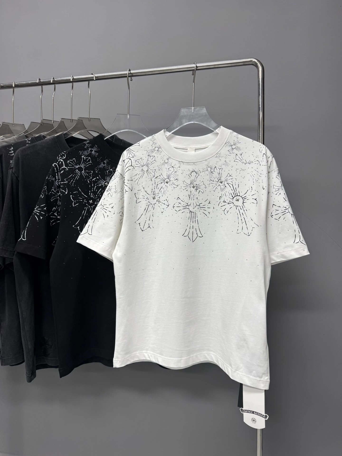 Chrome Hearts Cross Rhinestone Street Style White T-shirt
