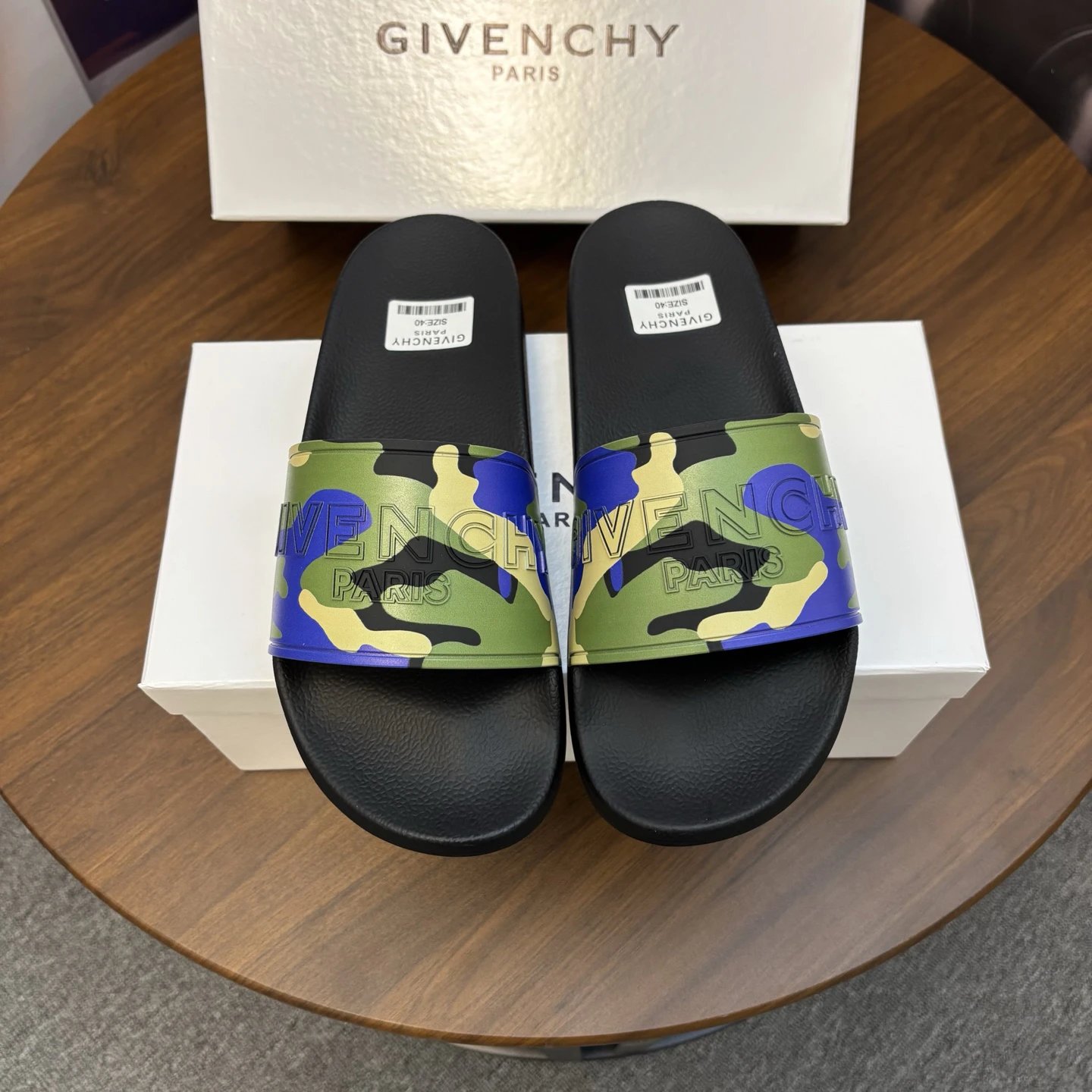 Givenchy Embossed Logo Camouflage-style Color-blocked Slide Sandals