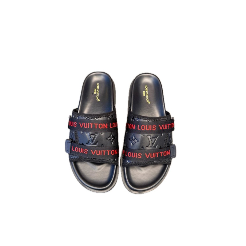 Louis Vuitton Monogram Trendy Black & Red Slide Slippers