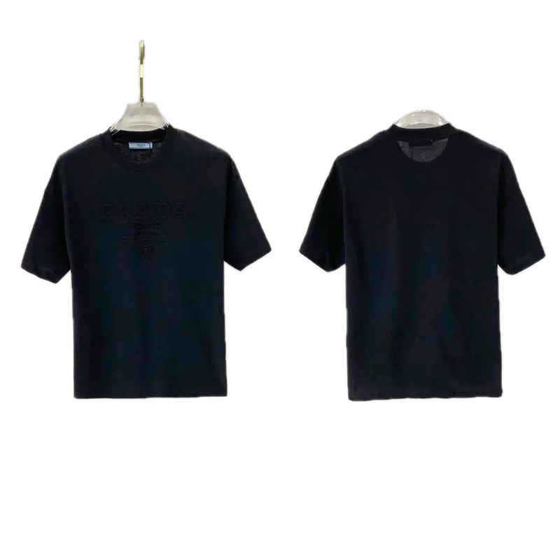 Prada Embossed Minimalist Style Black Short-sleeve T-shirt