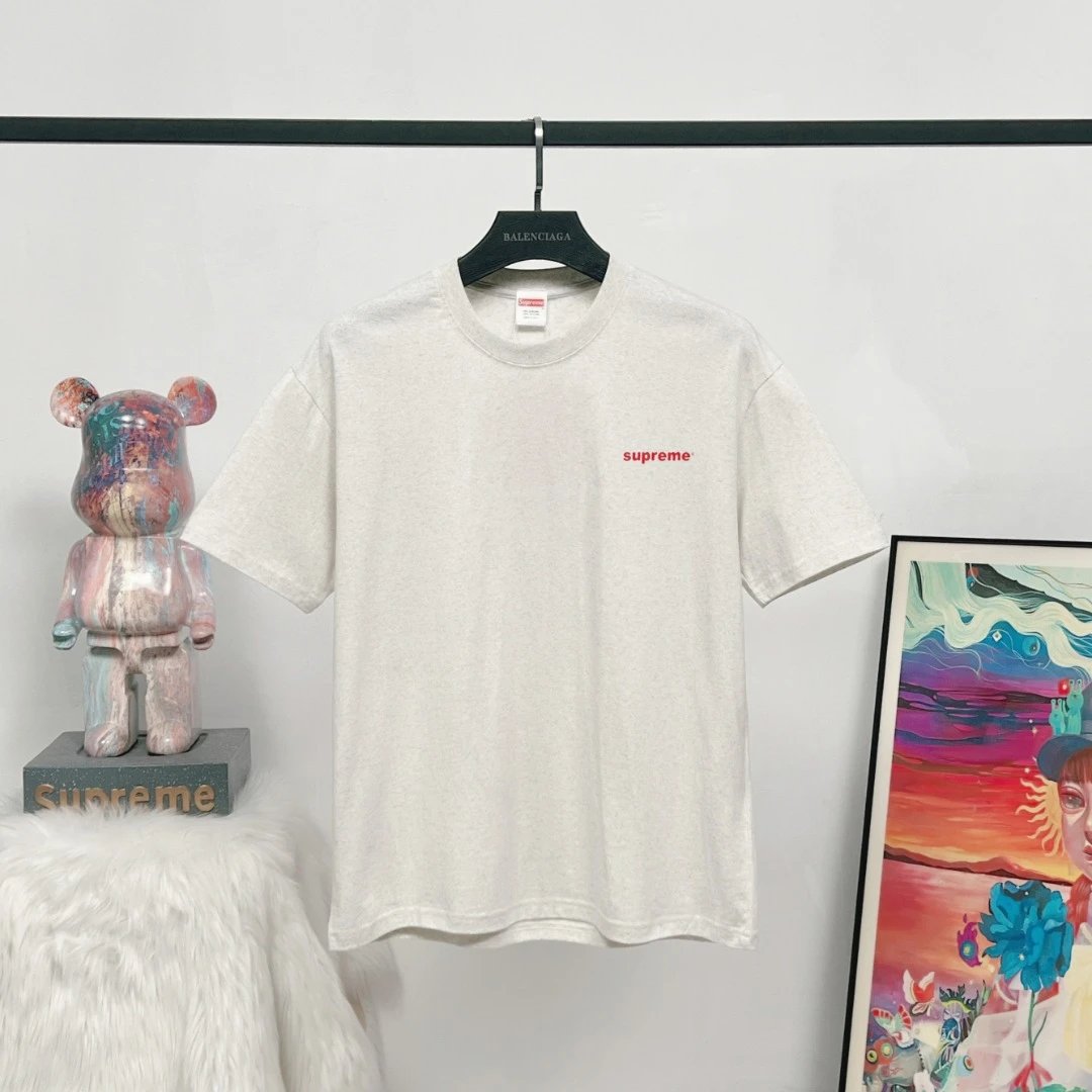 Supreme Small Logo Street Style Heather Gray T-Shirt