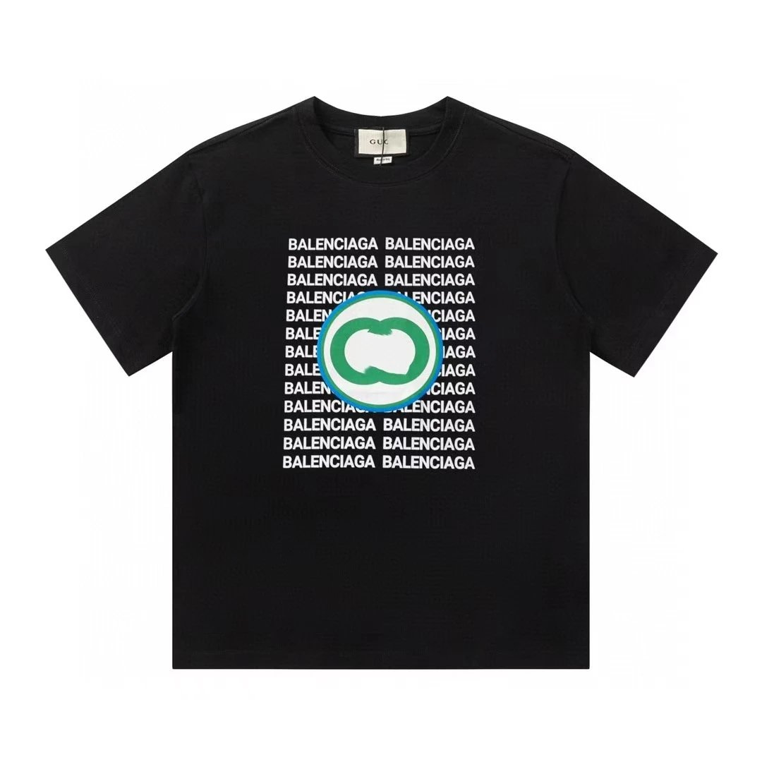 Balenciaga Trendy All-over Print Black Short-sleeve T-shirt