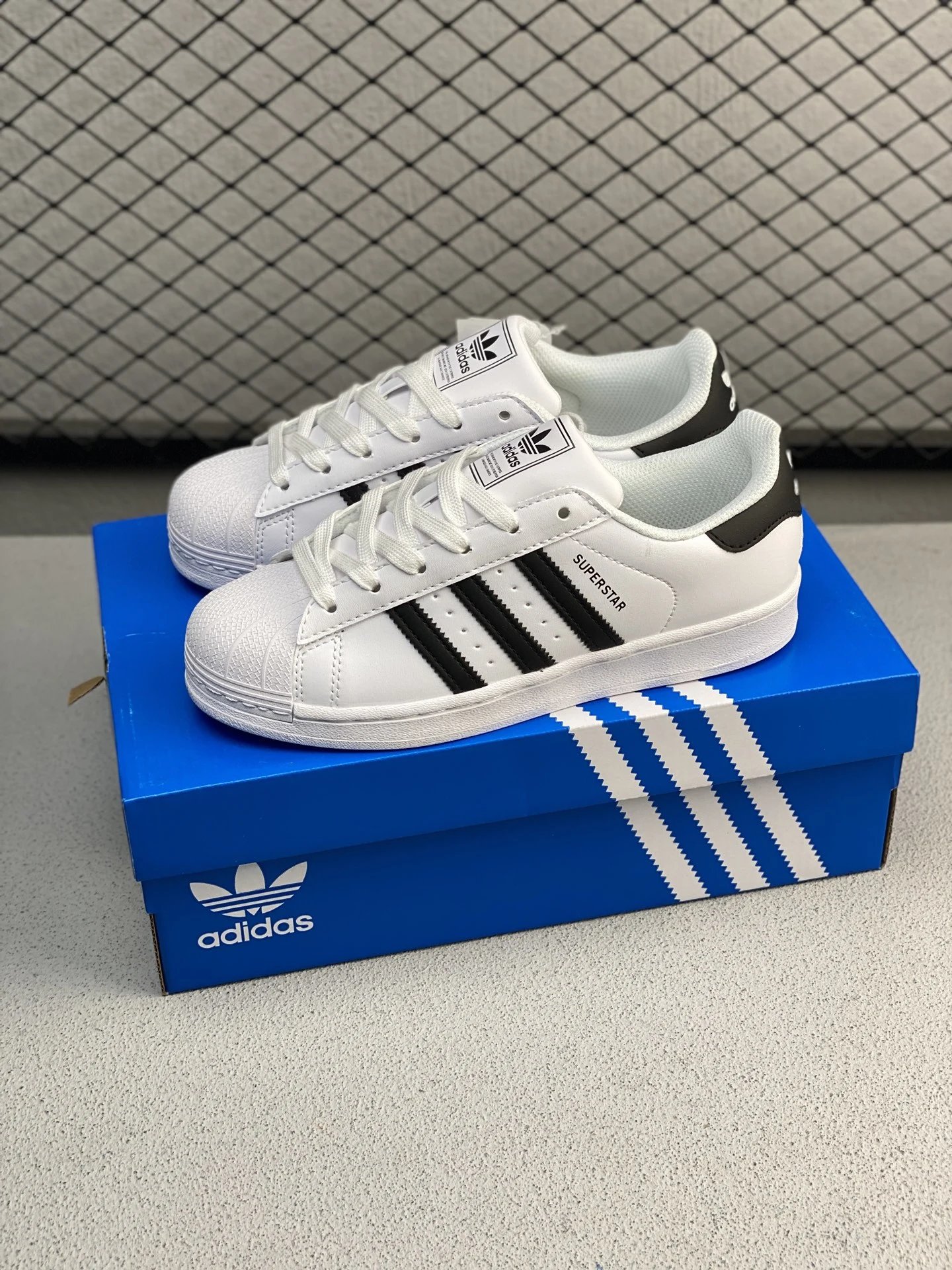 Adidas Shell-Toe Sneakers, White and Black and Trefoil Tongue