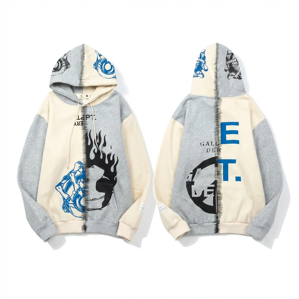 Gallery Dept Flame Print Patchwork Hoodie