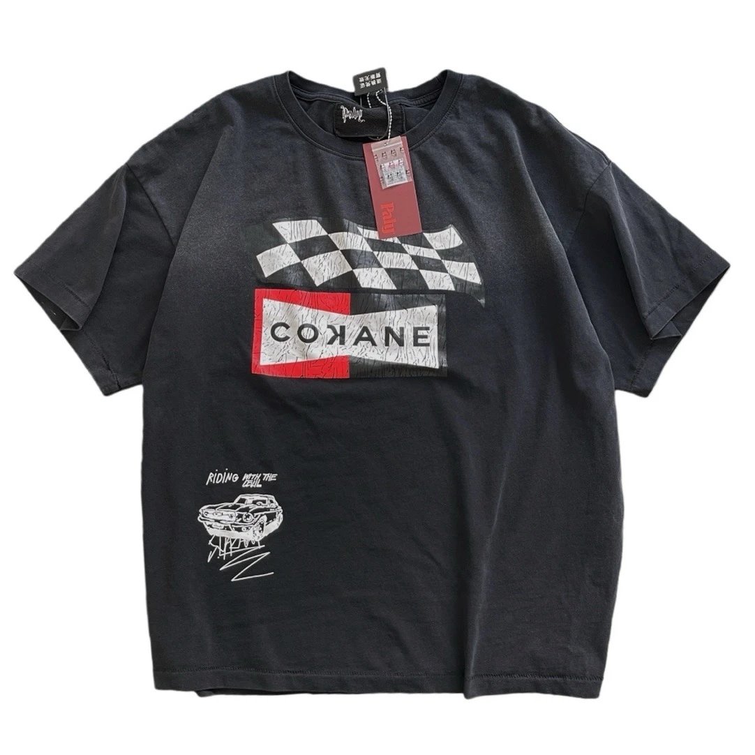 Paly Hollywood Racing Checkered Street Style Black T-shirt