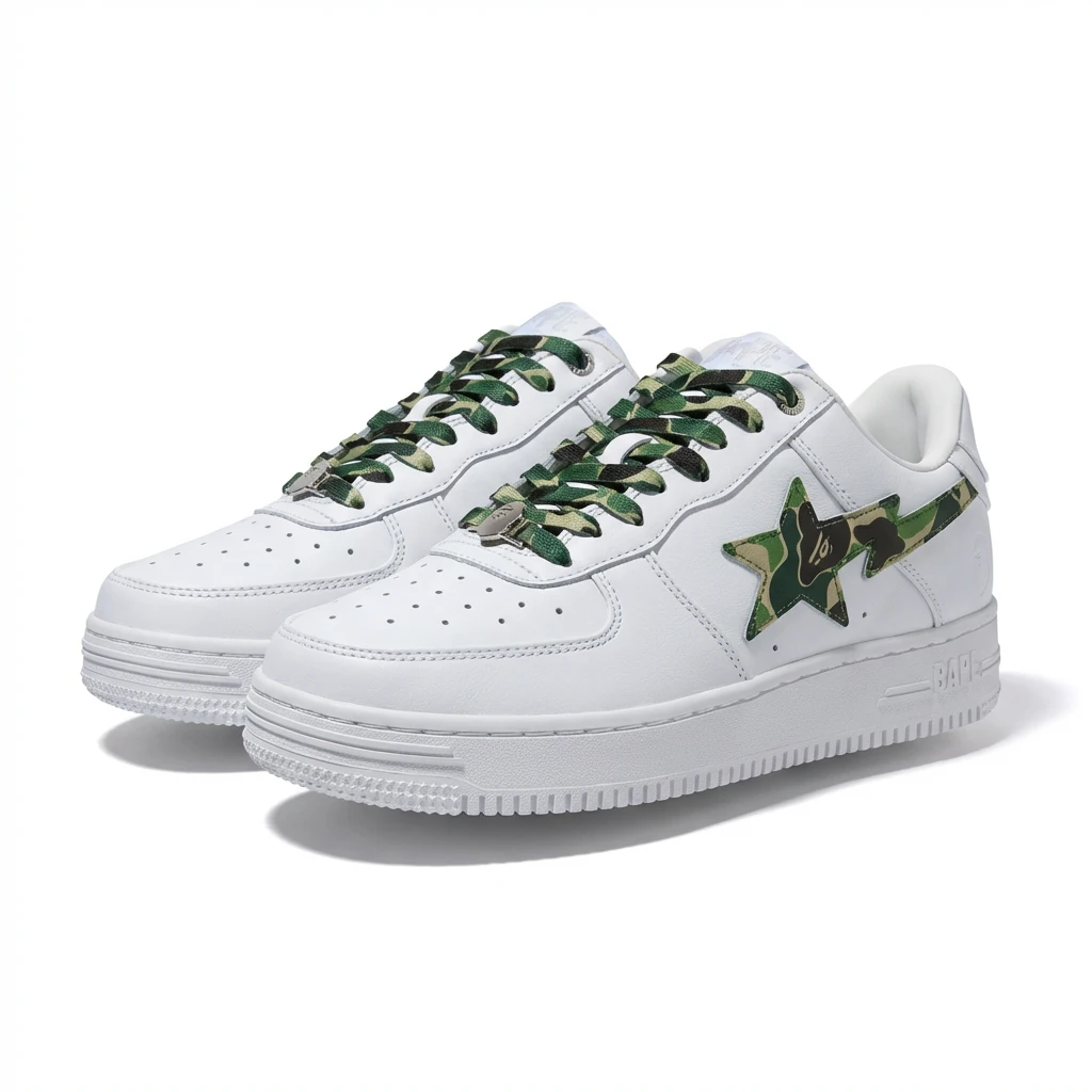 Bape camouflage-style white canvas shoes
