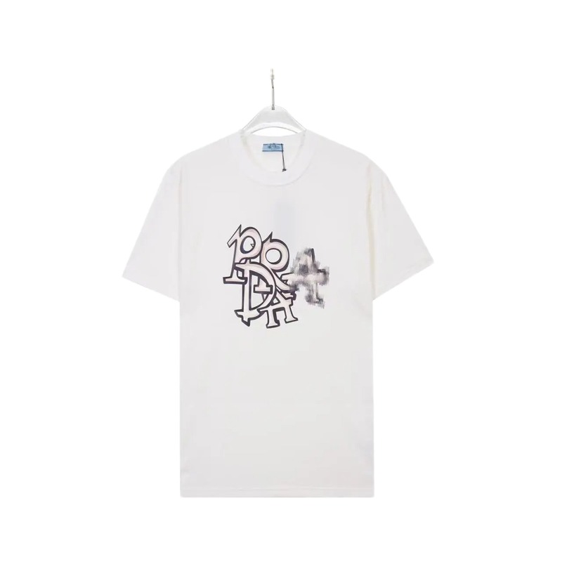 Prada Overlapping Print Street Style White Short Sleeve T-Shirt
