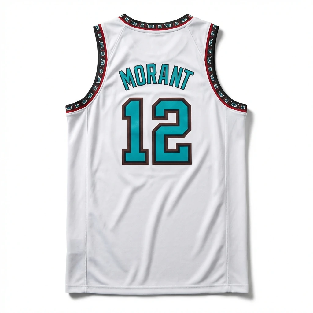 The white basketball uniform of Ja Morant of the Grizzlies.