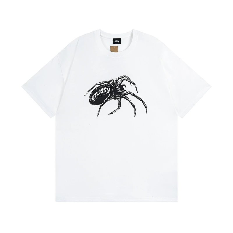 Stussy White Spider Graphic T-Shirt Daily Styling Logo