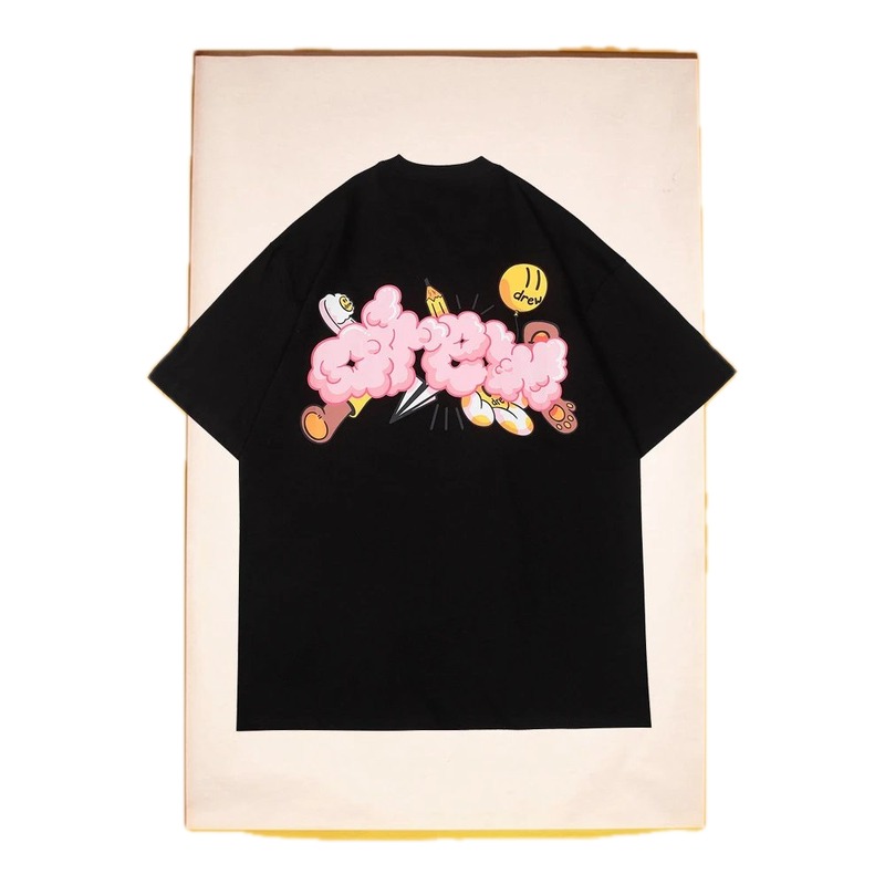 DREW Cloud Print Street Style Black Short Sleeve T-Shirt