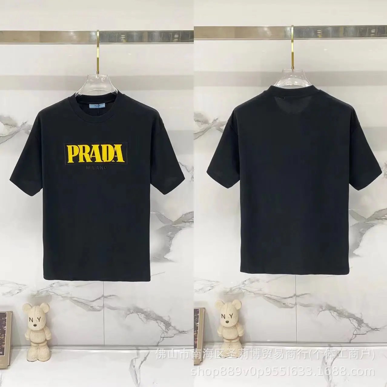 Prada Trendy Style Letter Print Black Short-sleeve T-shirt