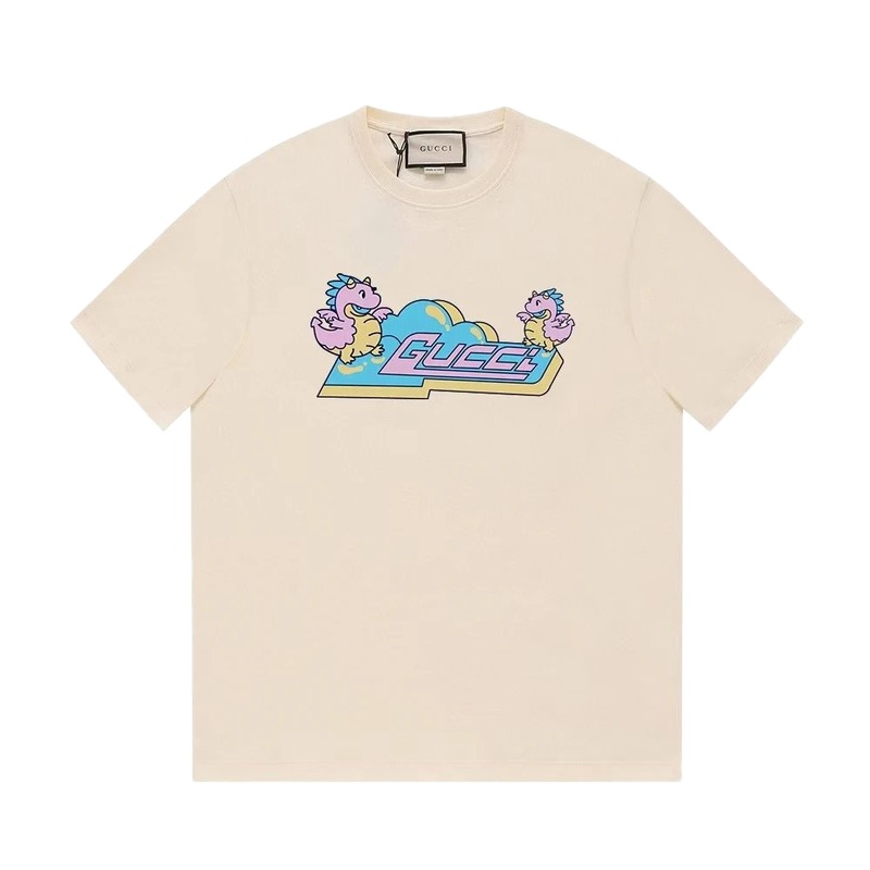 Gucci Year of the Dragon Collection Cartoon Style Off-white Short Sleeve T-shirt