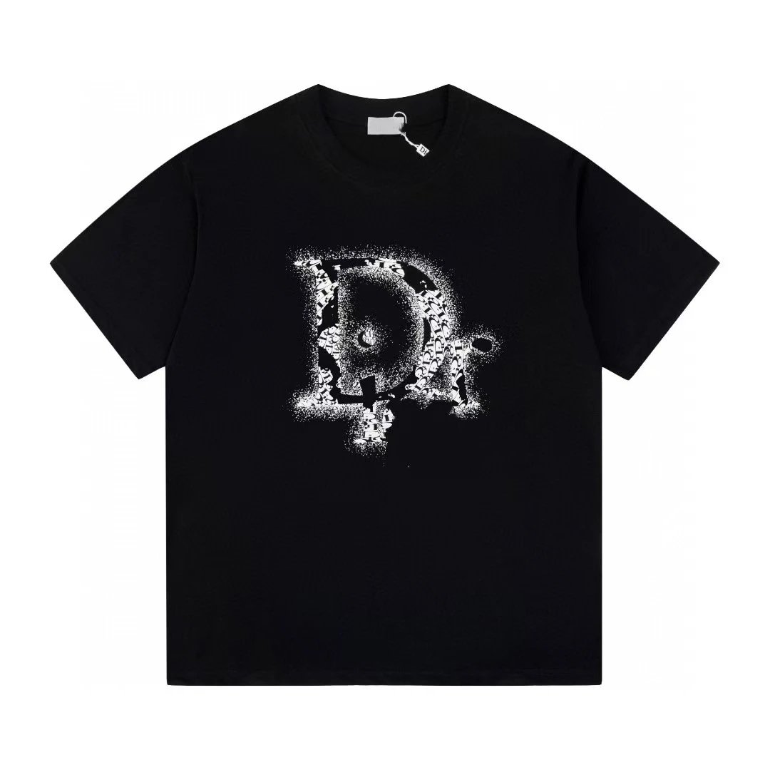 Dior Large D Print Trendy Style Black T-Shirt