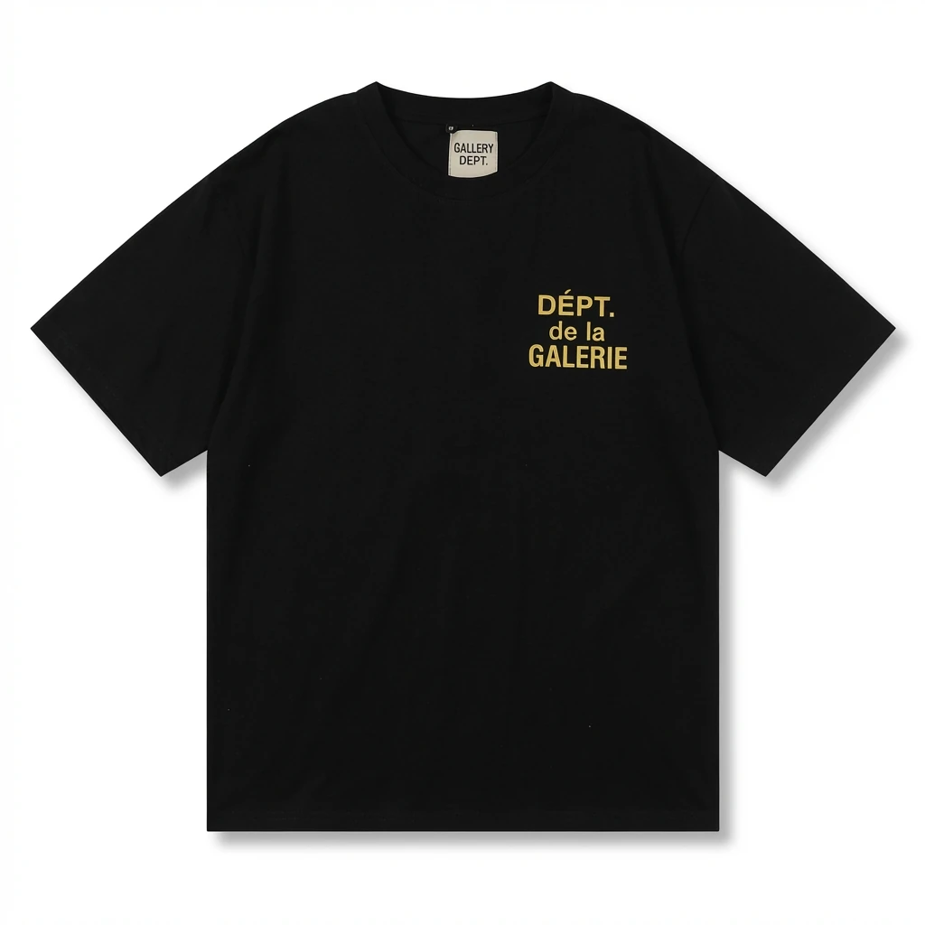 Gallery Dept Black Background with Yellow Lettering Trendy T-shirt