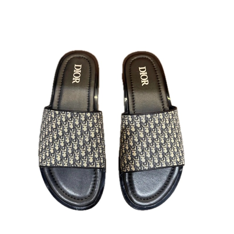 Dior Oblique Light Luxury Style Black and Grey Slide Sandals