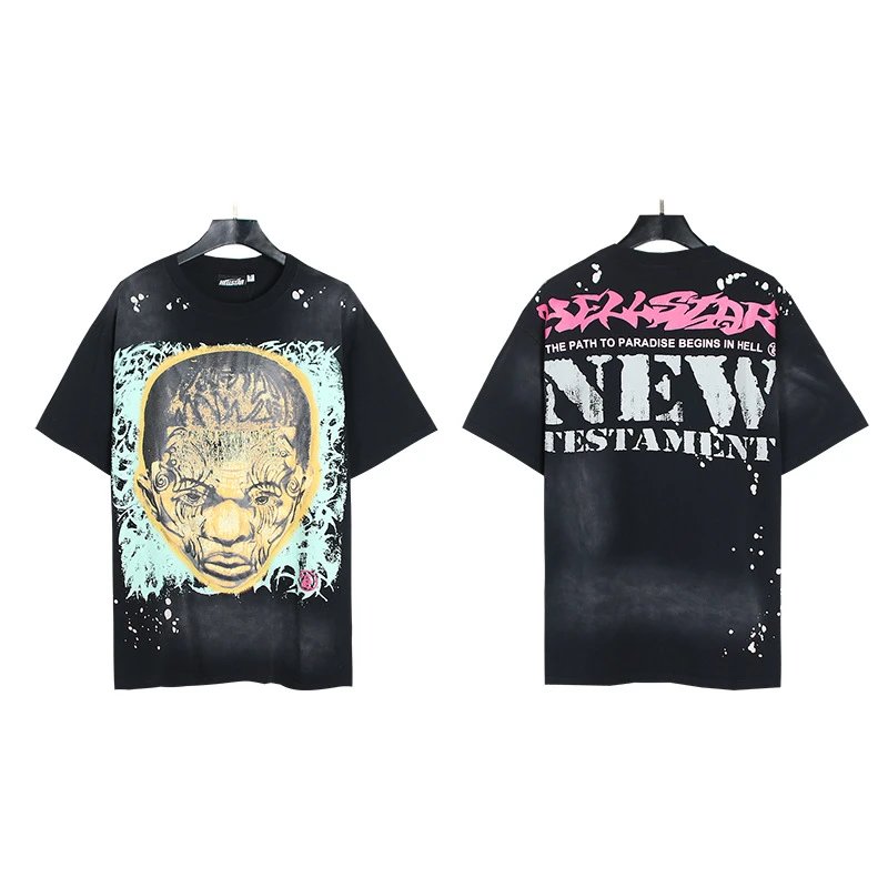 Hellstar Portrait Print Street Style Black T-shirt
