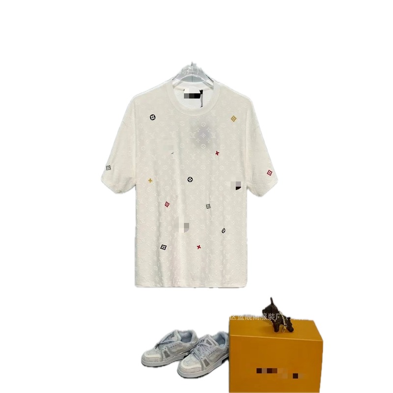Louis Vuitton Monogram Embroidered Casual Style White T-Shirt