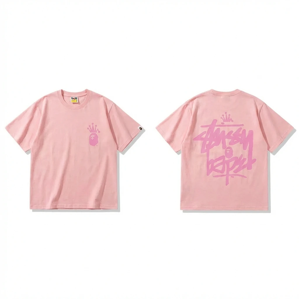 Bape Crown Print Pink Short-sleeve Shirt