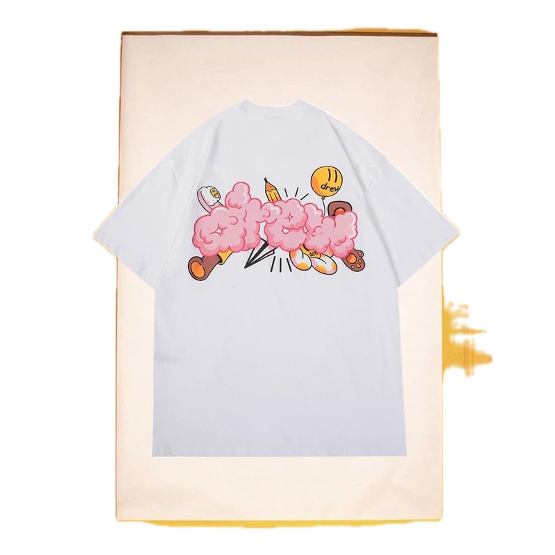 DREW Cloud Print Street Style White Short-sleeve T-shirt