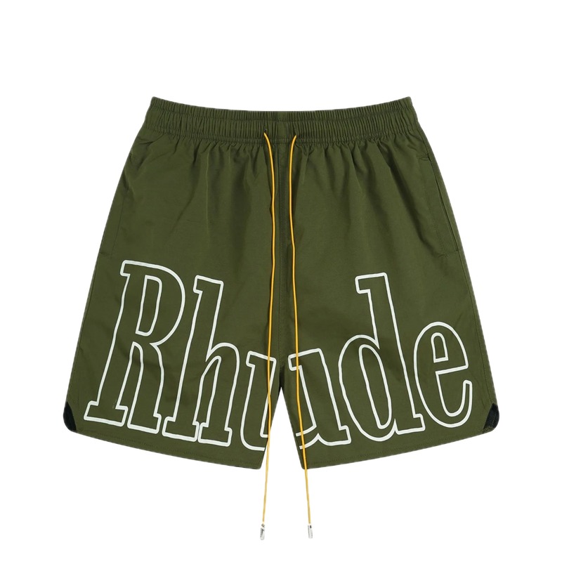 RHUDE letter-style military green shorts