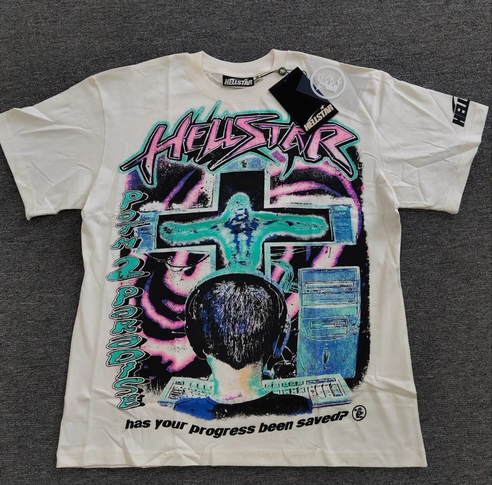 Hellstar Printed Y2K Street Style Off-white Short-sleeve T-shirt