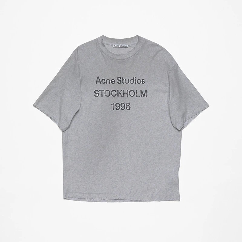 Acne Studios 2090-80 Gray Style Ac908026 Stockholm Logo T-Shirt Streetwear Look