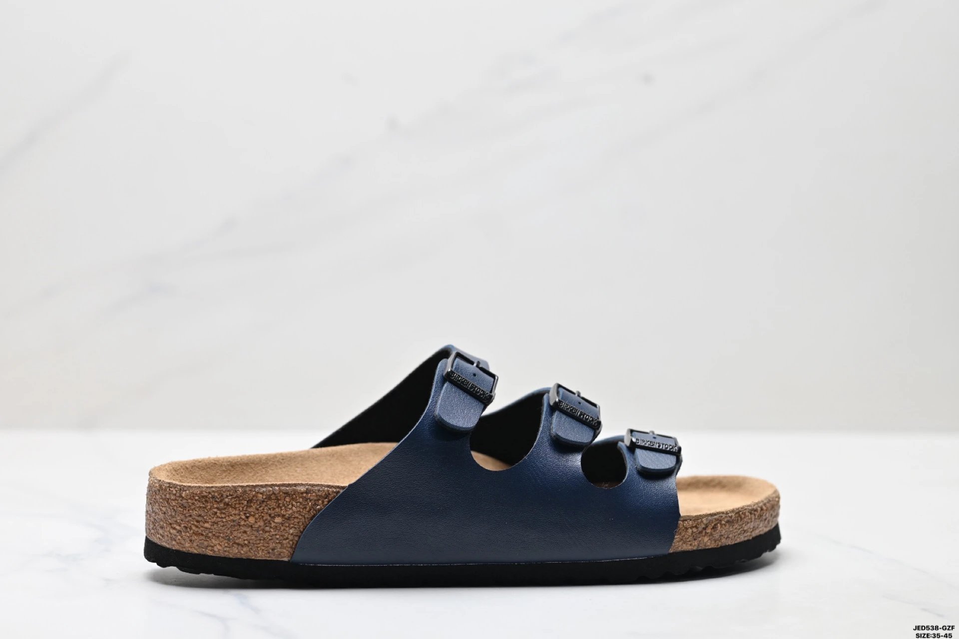 BIRKENSTOCK Three-Buckle Casual Dark Blue Slide Sandals