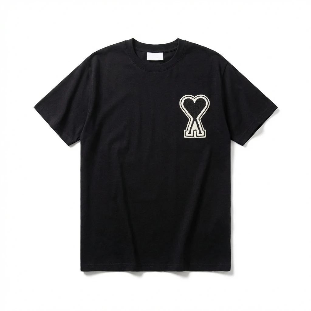 AMI Heart-shaped Pattern Black T-shirt