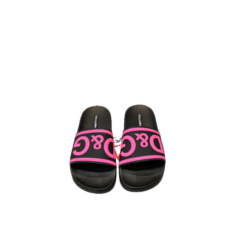 D&G Classic Logo Streetwear Style Black & Pink Colorblock Slide Sandals