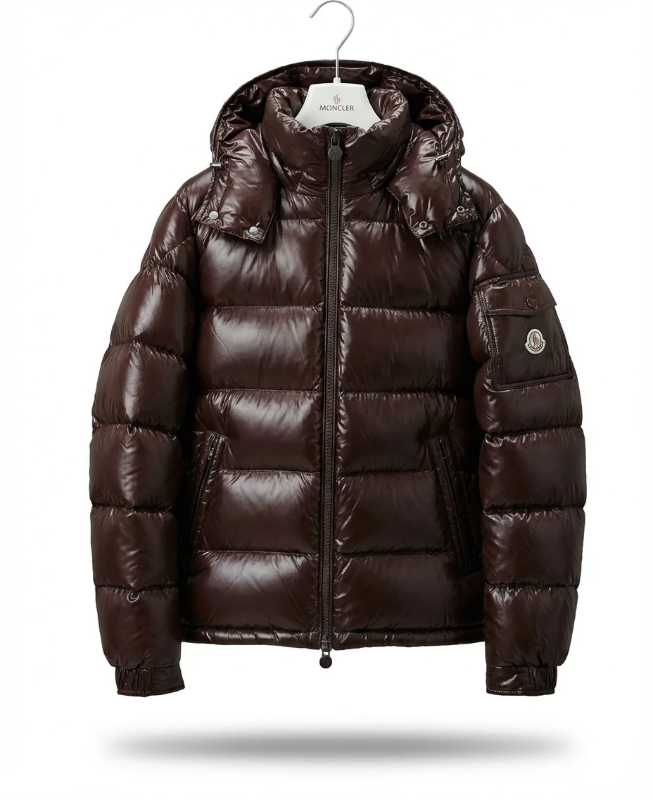 Moncler shiny short brown down jacket