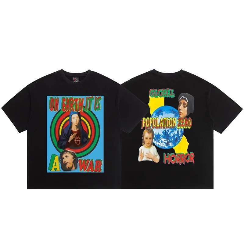 SAINT Religious Print Vintage Style Black T-Shirt
