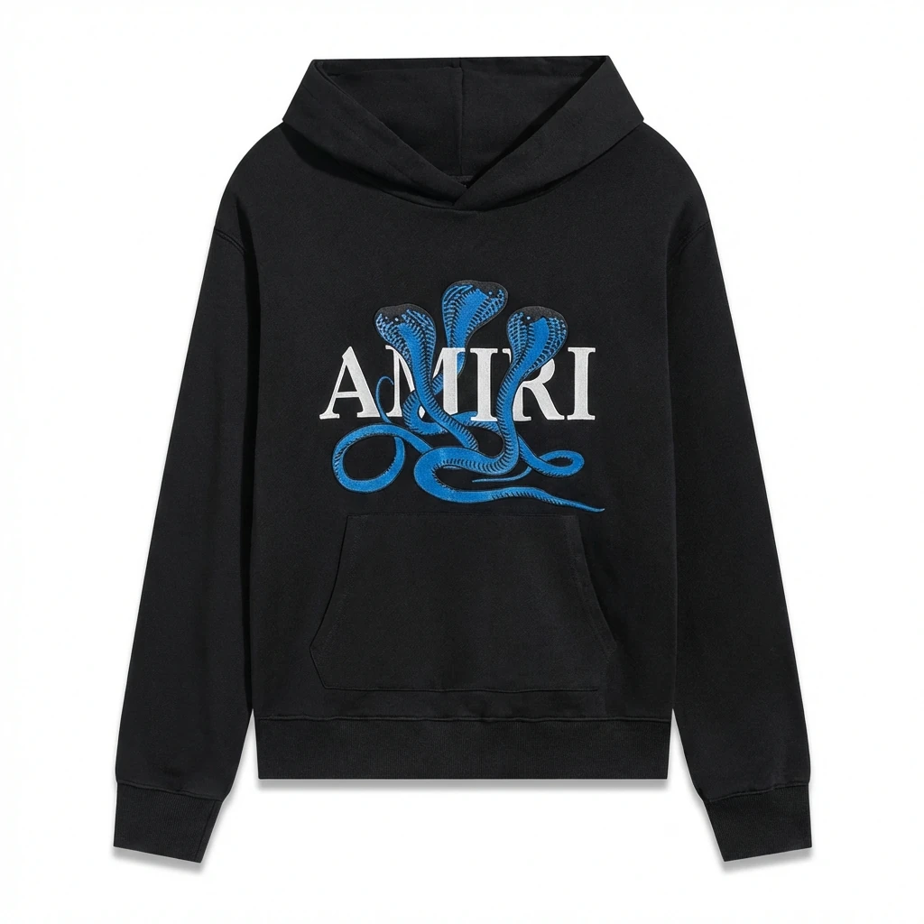 AMIRI black hoodie with snake - pattern printing
