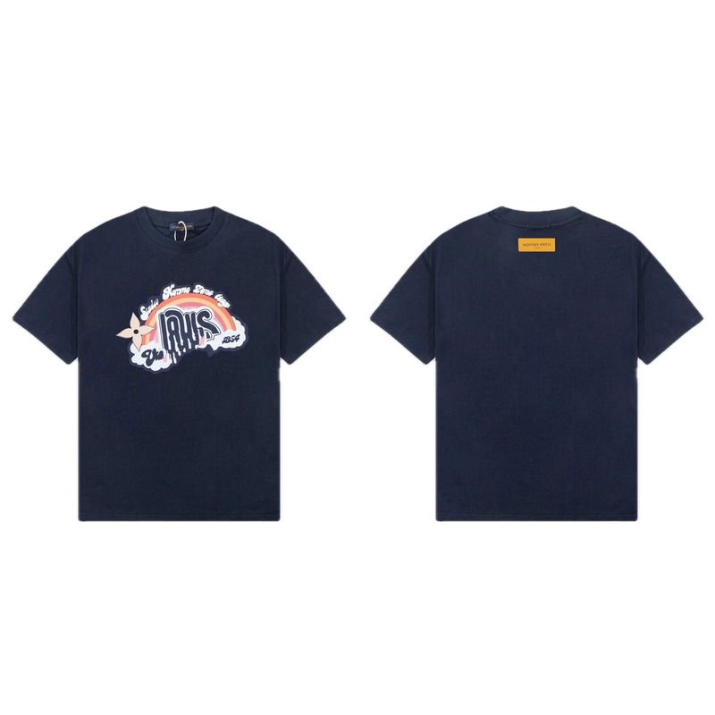 Louis Vuitton Rainbow Graffiti Street Style Navy Blue T-shirt