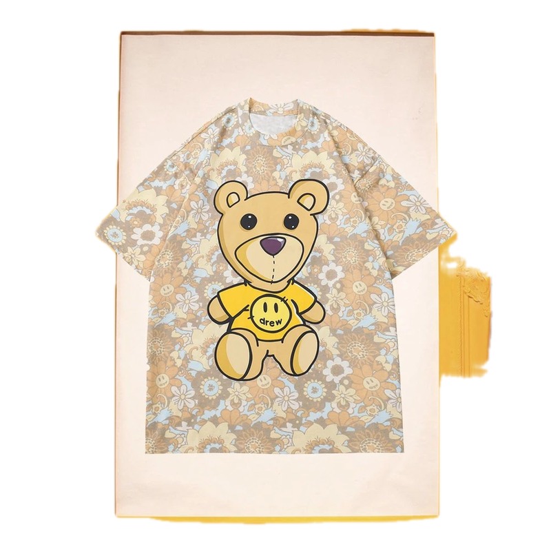 DREW Bear All-over Print Vintage Style Khaki Short Sleeve T-shirt
