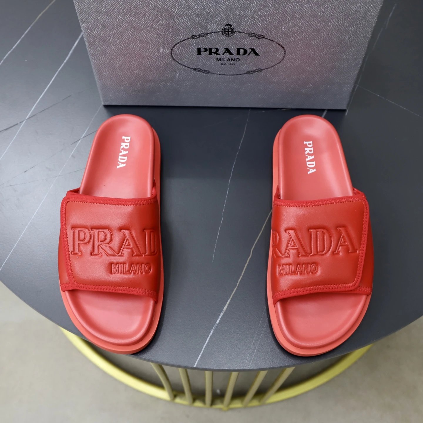 Prada Embossed Casual Red Slide Sandals